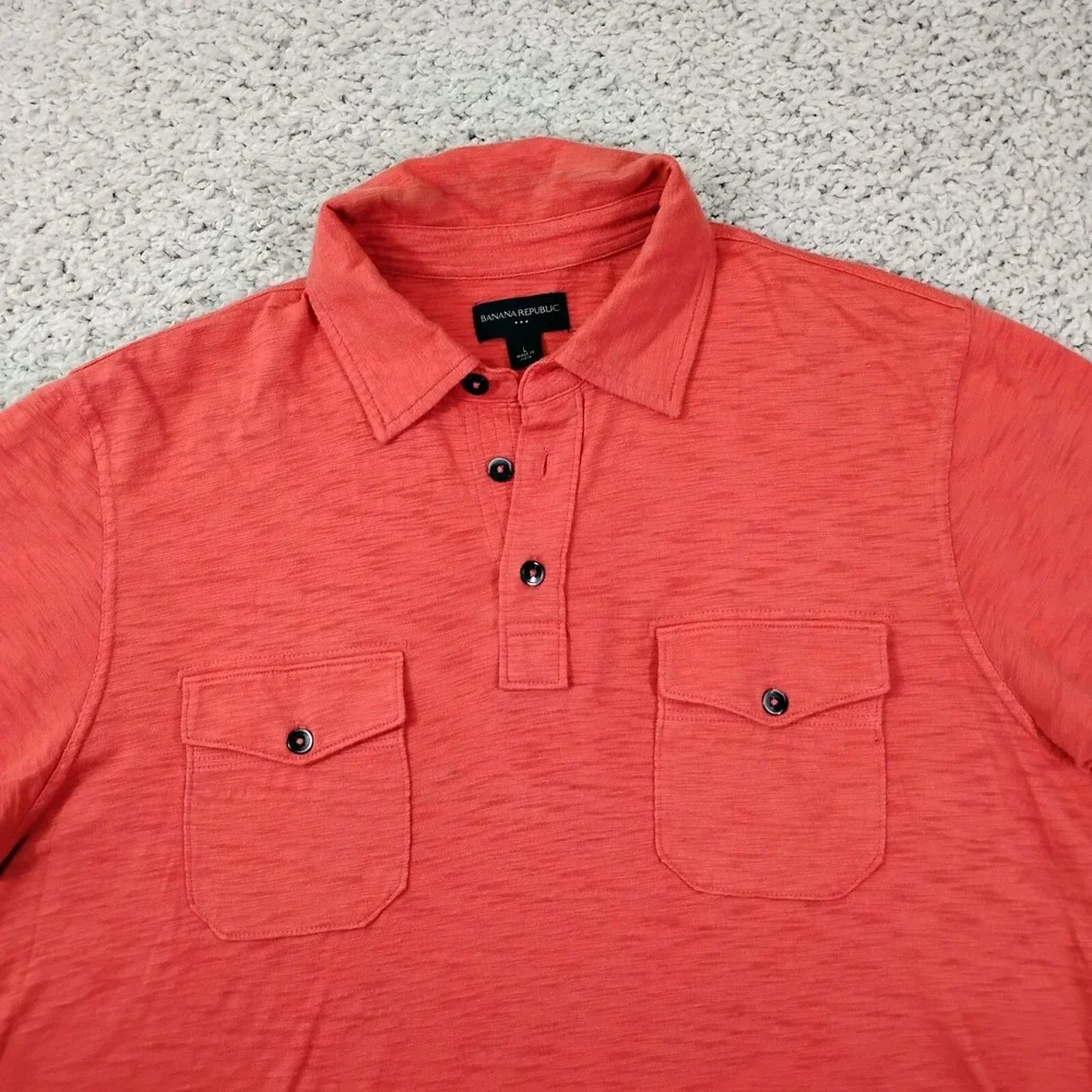 Banana Republic Shirt Mens Large Orange Polo Hiking Outdoor Double Pocket Camp